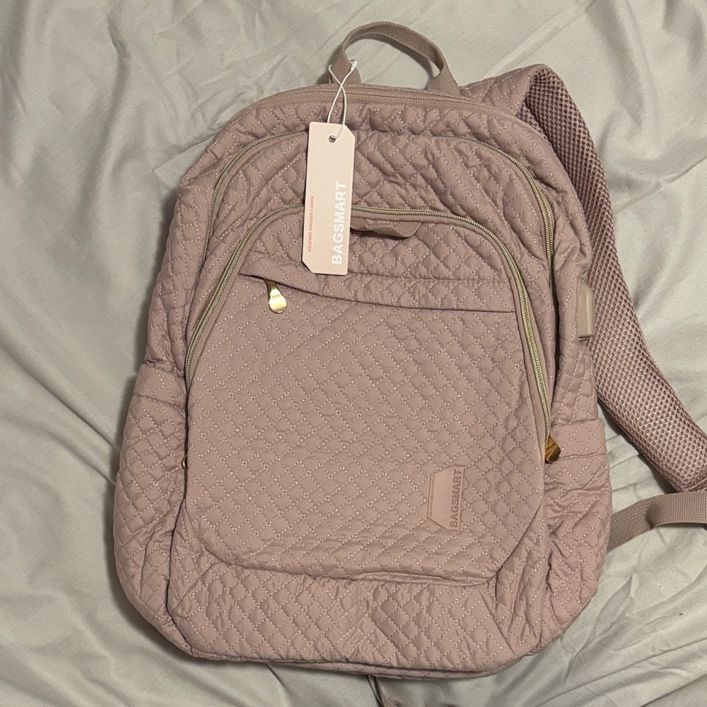 BAGSMART Quilted Mauve Laptop Backpack for Women